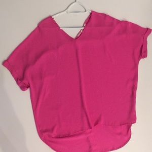Dropped shoulder dolman polyester pink top szL